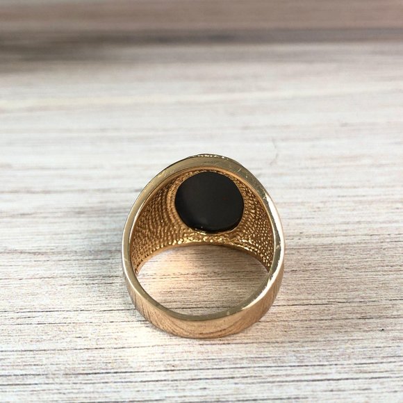 Gold Plated Mens Ring Size 10 Faceted Glass Caboch - Picture 7 of 10